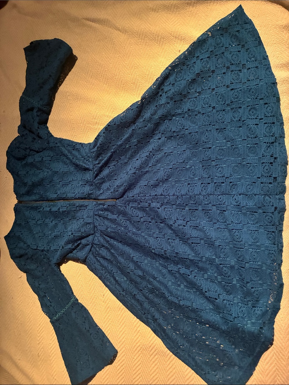Kids Lace Fit & Flare Dress in Teal Blue